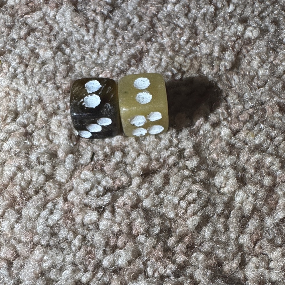 Pair of Two-Tone crystal carved Dice in Olive Green and Smoky Brown